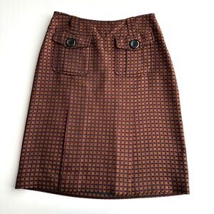 Pendleton Jacquard Patch Pocket Kick Pleat Knee Length Bronze Career Skirt 6
